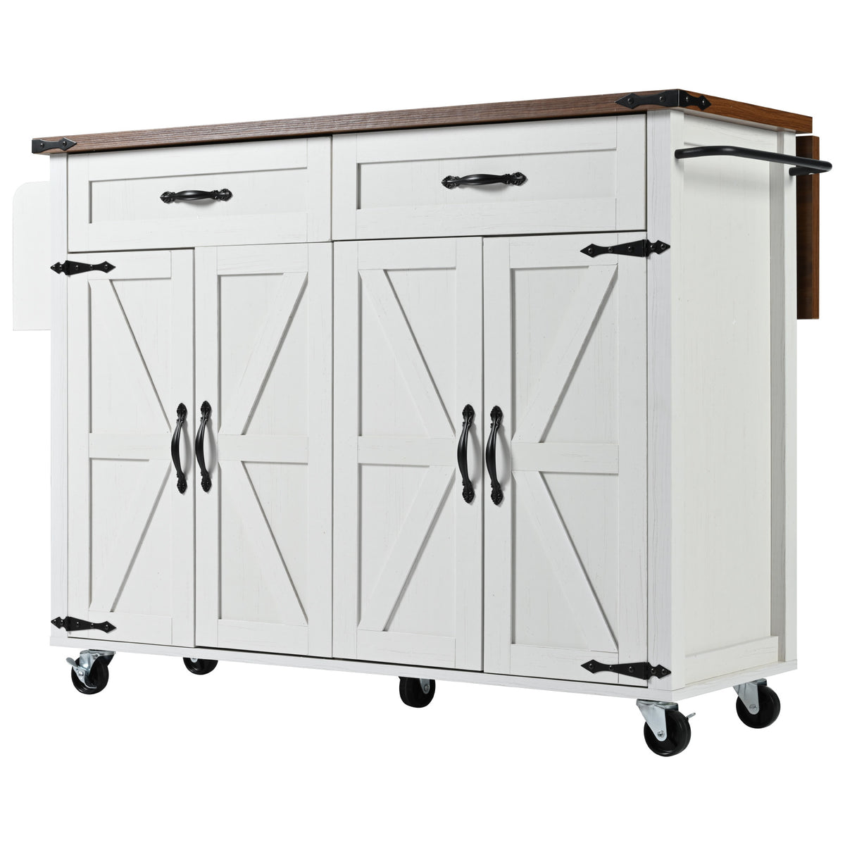 K&K 53.5''Farmhouse Kitchen Island with Power Outlet, Kitchen Storage Island with Drop Leaf, Spice Rack and Drawer, Rolling Kitchen Cart on Wheels, for Home, Kitchen and Dining Room, White N707P170348W-djyc