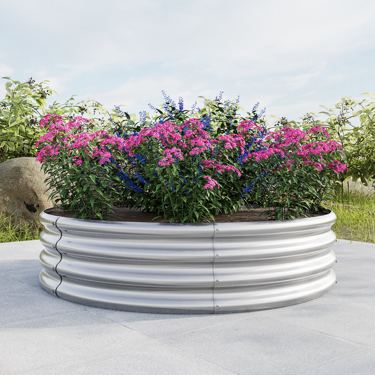 47.24*11.4" Tall Round Raised Garedn Bed,Metal Raised Beds for Vegetables, Outdoor Garden Raised Planter Box, Backyard Patio Planter Raised Beds for Flowers, Herbs, Fruits Silver W840116763-djyc