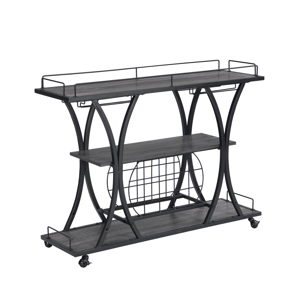 Industrial Bar Cart Kitchen Bar&Serving Cart for Home with Wheels 3 -Tier Storage Shelves W82151001-djyc