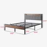 Queen Size Bed Frame, Storage Headboard with Charging Station, Solid and Stable, Noise Free, No Box Spring Needed, Easy Assembly, Vintage Brown and Gray W840120029-djyc
