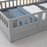 Twin Size Floor bed, integral construction with super high security barrier, door, children's floor bed frame, Montessori wooden children's floor bed,Grey W1858P164928-djyc