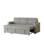 85 Inches Corduroy Sofa Bed, 3 Seater Sleeper Sofa with Storage Chaise, Square Handrail With Two Cup-holder And USB Charge Port, Pull Out Couch for Living Room W834S00269-djyc