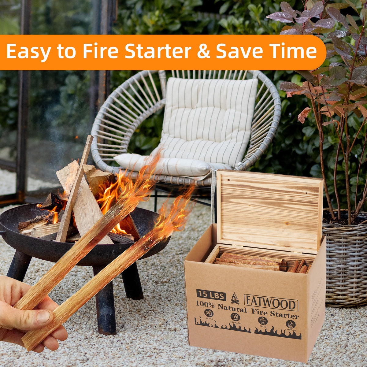 15 Lbs Fatwood Fire Starter Sticks in Gift Box , 100% Natural Kindling, Pine Firewood Firestarter for Campfire, Stove, Fireplace, Bonfires, Grill W1390123747-djyc