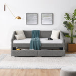 Twin Size Daybed with Two Drawers Trundle Upholstered Tufted Sofa Bed, Linen Fabric, Grey (82.5"x42.5"x34") W487S00165-djyc