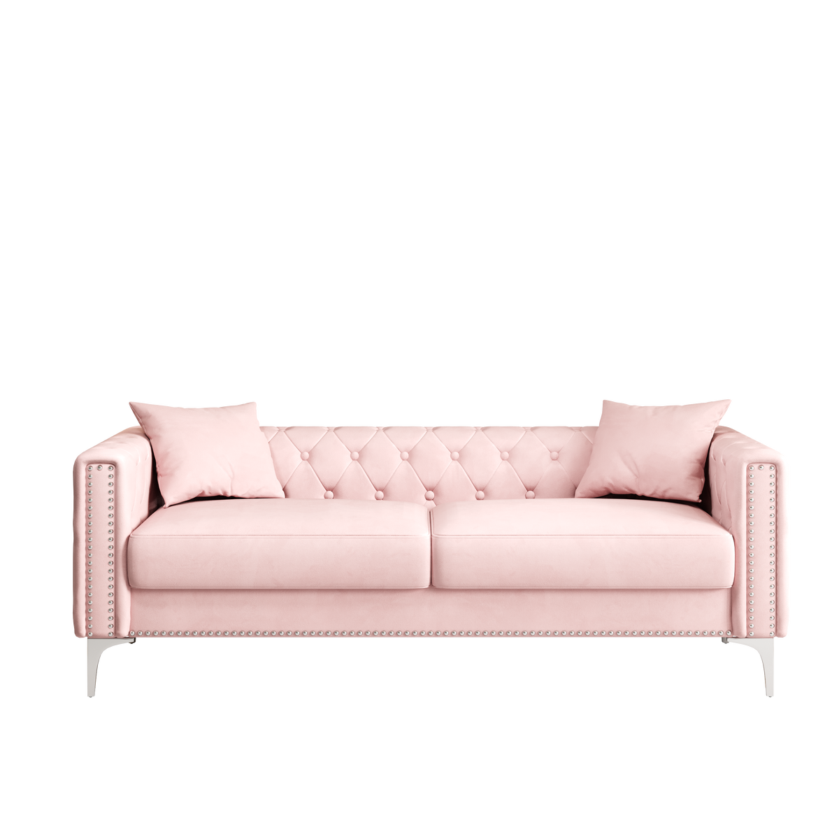 Charming Addition: 83" Pink Velvet Triple Sofa Set with 2 Complimentary Pillows – Ideal for Any Space, Big or Small W1278131612-djyc