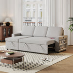 85.8" Pull Out Sleeper Sofa L-Shaped Couch Convertible Sofa Bed with Storage Chaise And Storage Racks,With USB Port And T-pyce Port W834S00267-djyc