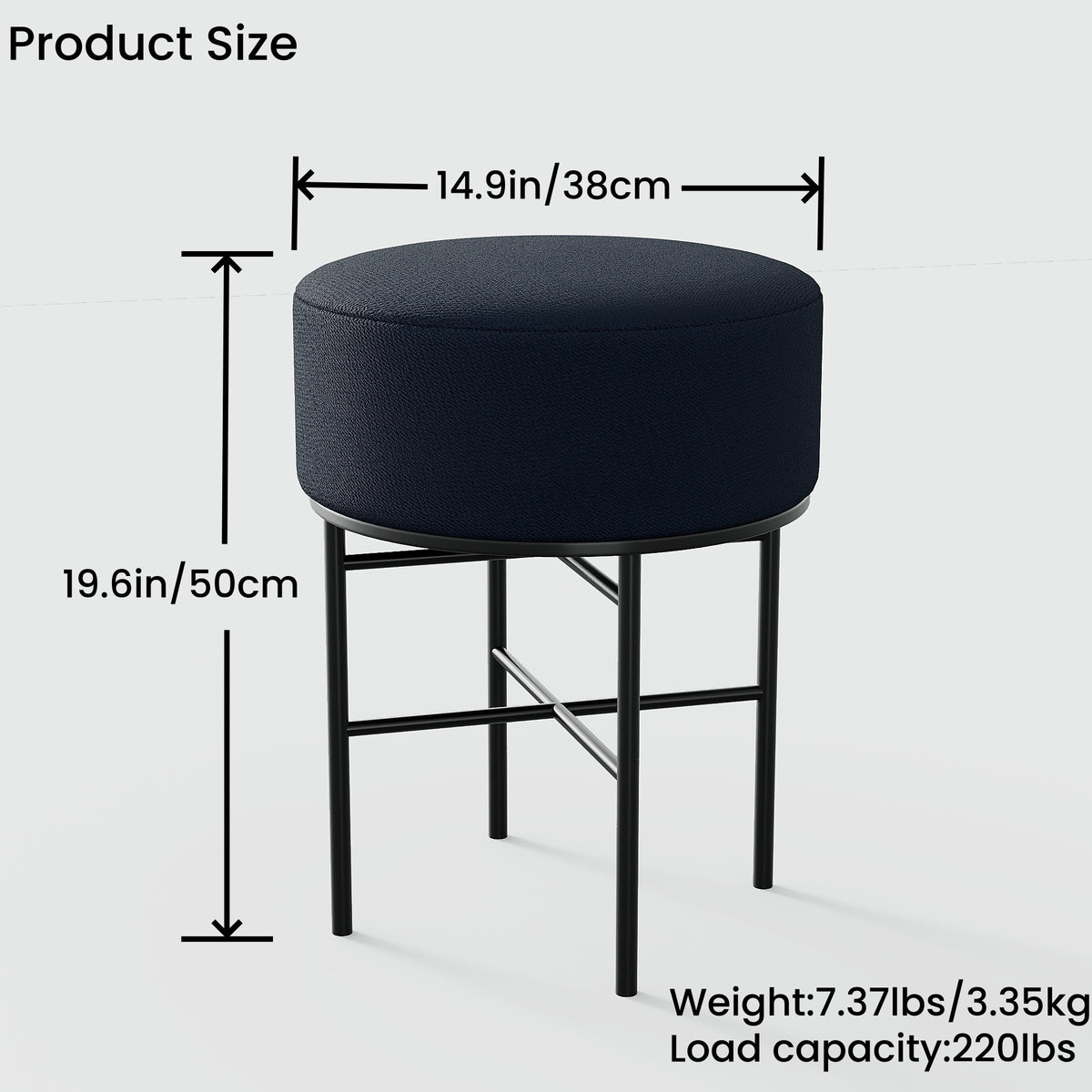 2 pcs Round Cushioned Vanity Stool, Linen Upholstered Vanity Stool for Makeup Room, Modern Soft Stool for Bar and Dining, Ottoman Footrest Stool with Metal Legs for Living Room, Bedroom(Black) W2557P180257-djyc