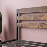 Twin Size Platform Bed Frame with Rustic Vintage Wood Headboard, Strong Metal Slats Support Mattress Foundation, No Box Spring Needed Rustic Brown W84084261-djyc