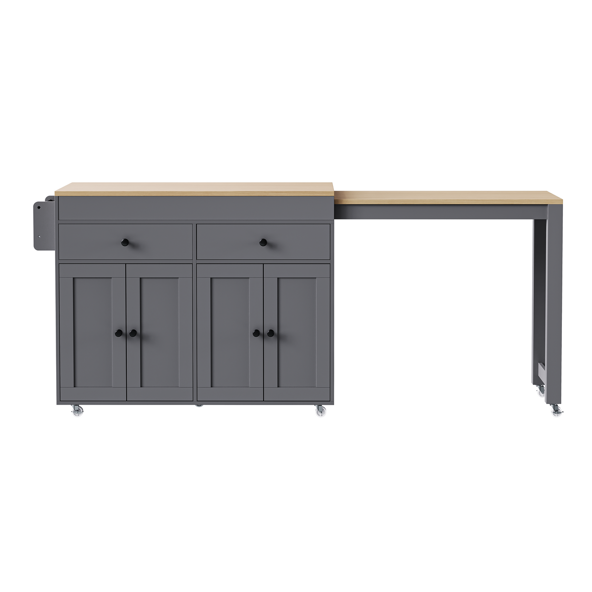 K&K 74.5 inch Kitchen Island with Extendable Dining Table , Rolling Kitchen Island on Wheels with Spice Rack and 2 Drawers,Kitchen Storage Cart with 4 Door Cabinet, for Kitchen, Dining Room, Grey N707S000009G-djyc