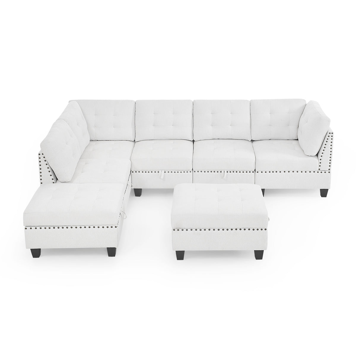 L shape Modular Sectional Sofa,DIY Combination,includes Three Single Chair ,Two Corner and Two Ottoman,Ivory Chenille W487S00196-djyc