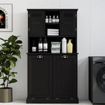Two-Compartment Tilt-Out Dirty Laundry Basket Tall Bathroom Cabinet with 2 Adjustable Shelves-Black W1120S00002-djyc