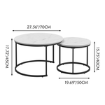 Nesting Coffee Table Set of 2, 27.6inch Round Coffee Table Wood Marble Pattern Top with Sturdy Metal Frame, End Table Side Tables for Living Room Bedroom Balcony Yard (White) W808P176725-djyc