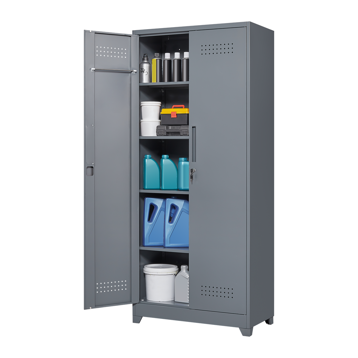 Metal Storage Cabinets, Cleaning Tool Cabinet with Locking Door, Tall Broom Tool Organizer and Storage, Large Storage Cabinet for Kitchen, Pantry, Office, Shop W328P193779-djyc