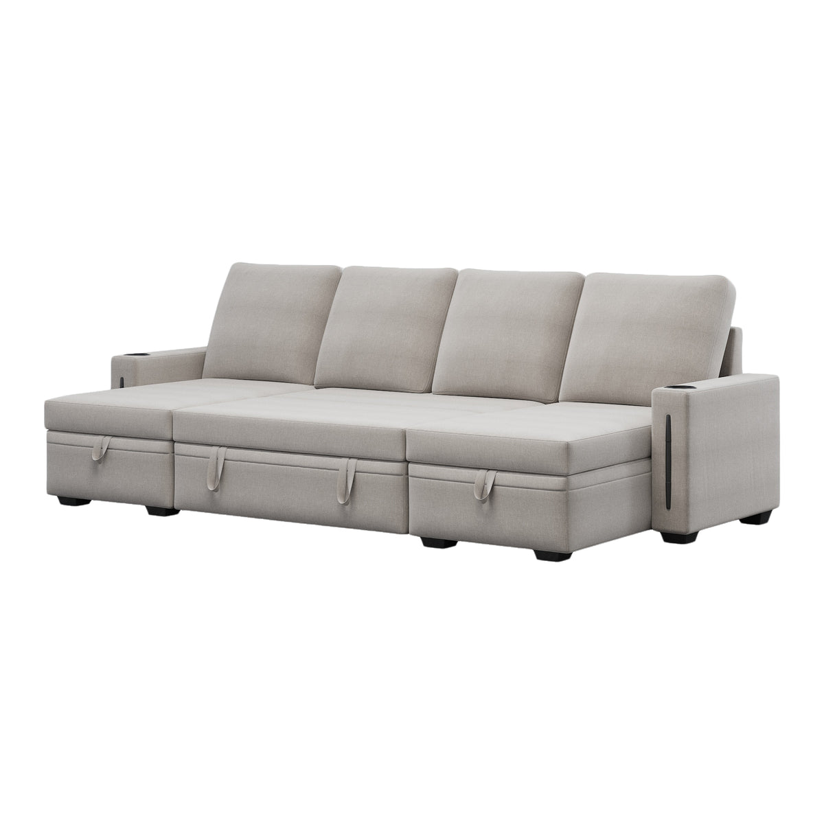 Sectional Sofa with Storage, 96" U Shaped Sectional Couches for Living Room, Comfy Convertible Sectional Sofa- Beige W1669S00007-djyc