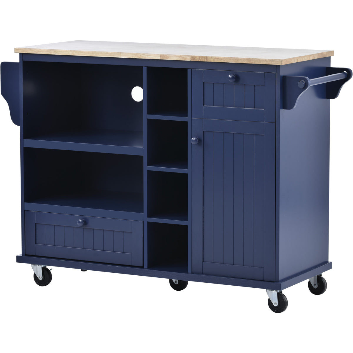 Kitchen Island Cart with Storage Cabinet and Two Locking Wheels,Solid wood desktop,Microwave cabinet,Floor Standing Buffet Server Sideboard for Kitchen Room,Dining Room,, Bathroom(Dark blue) WF296670AAN-djyc