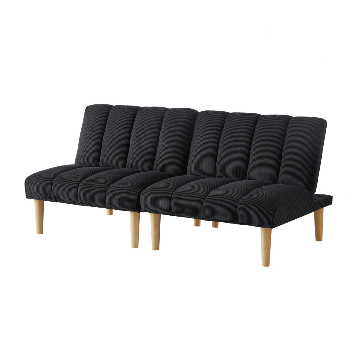 Corduroy fabric, wooden legs convertible sofa bed (Color:Black) W1669P156118-djyc