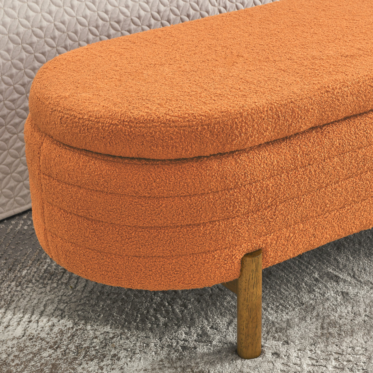 Ottoman Oval Storage Bench,Rubber Wood Leg,Orange(46."x17.7"x10.8") W487P178762-djyc