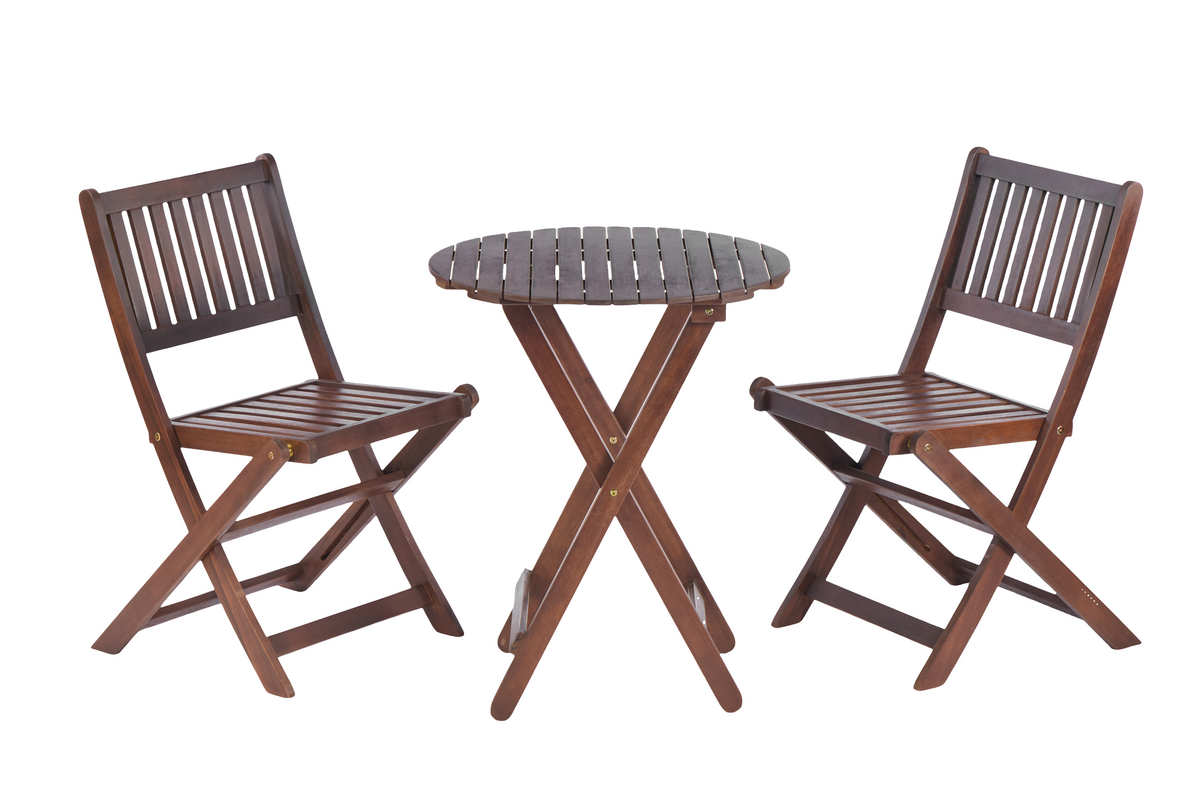 3-Piece Acacia Wood Bistro Set, Wooden Folding Patio Furniture for Garden Backyard Balcony Porch w/ 1 Coffee Table and 2 Foldable Chairs, Natural Stained W2640P209682-djyc