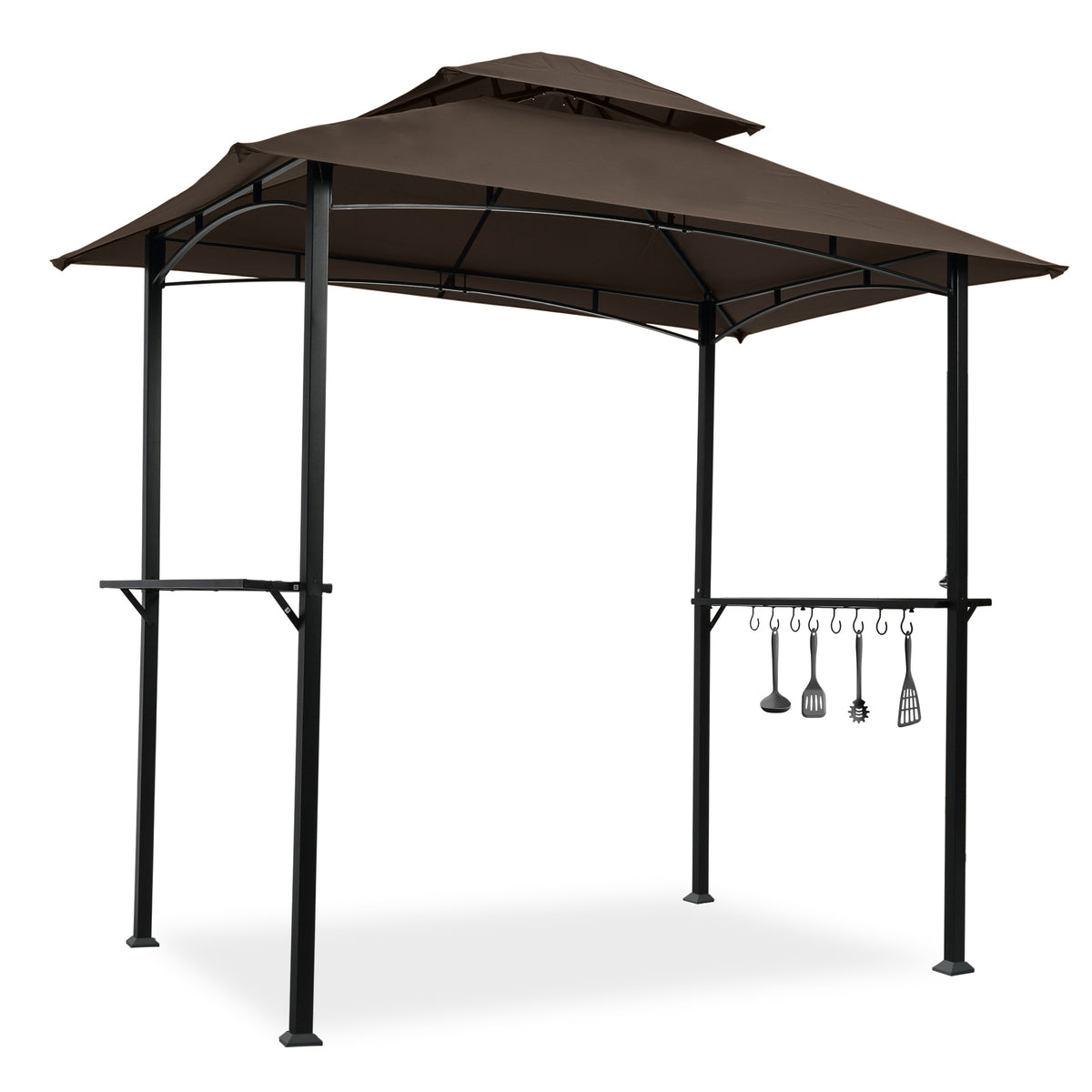 Outdoor Grill Gazebo 8 x 5 Ft, Shelter Tent, Double Tier Soft Top Canopy and Steel Frame with hook and Bar Counters, -Brown W41918149-djyc