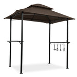Outdoor Grill Gazebo 8 x 5 Ft, Shelter Tent, Double Tier Soft Top Canopy and Steel Frame with hook and Bar Counters, -Brown W41918149-djyc