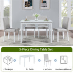 5 Piece Wooden Dining Table Set, Kitchen Table Set with a Rectangular Table and 4 Upholstered Chairs, Wooden Dining Room Table with Crystal Decoration and Chairs Set for Kitchen, Dining Room, White W1998S00049-djyc