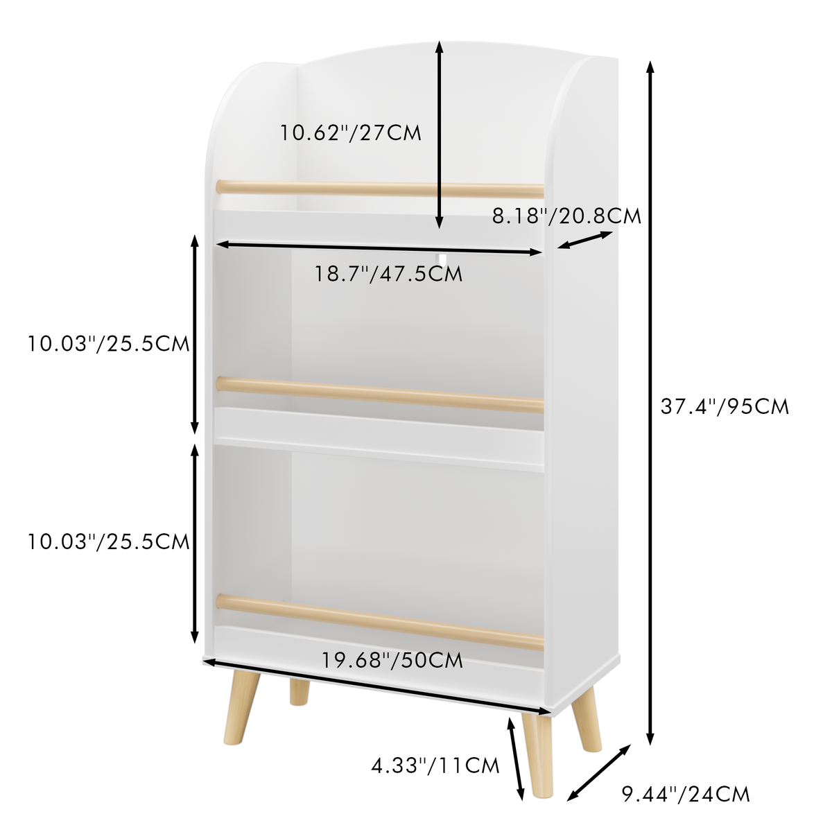 Kids Bookshelf, 3-Tier Bookcase, Book Organizer, toy Storage Cabinet Organizer, White W808P218560-djyc