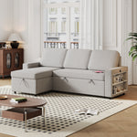 85.8" Pull Out Sleeper Sofa L-Shaped Couch Convertible Sofa Bed with Storage Chaise And Storage Racks,With USB Port And T-pyce Port W834S00267-djyc