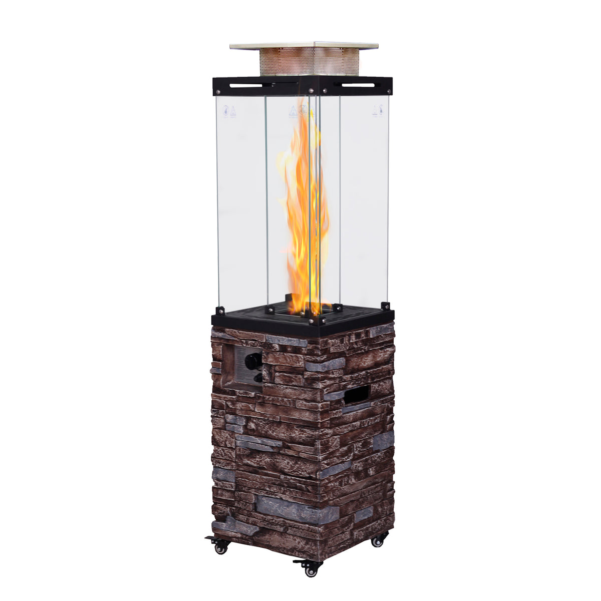 Good Design Faux Stone Texture Tempered Glass Outdoor Propane Gas Fire Heater W2029P164027-djyc