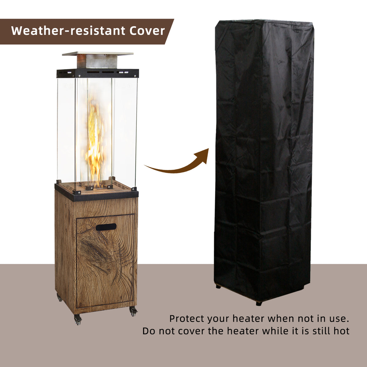 New Product Faux Woodgrain Tempered Glass Outdoor Propane Gas Fire Heater W2029120093-djyc