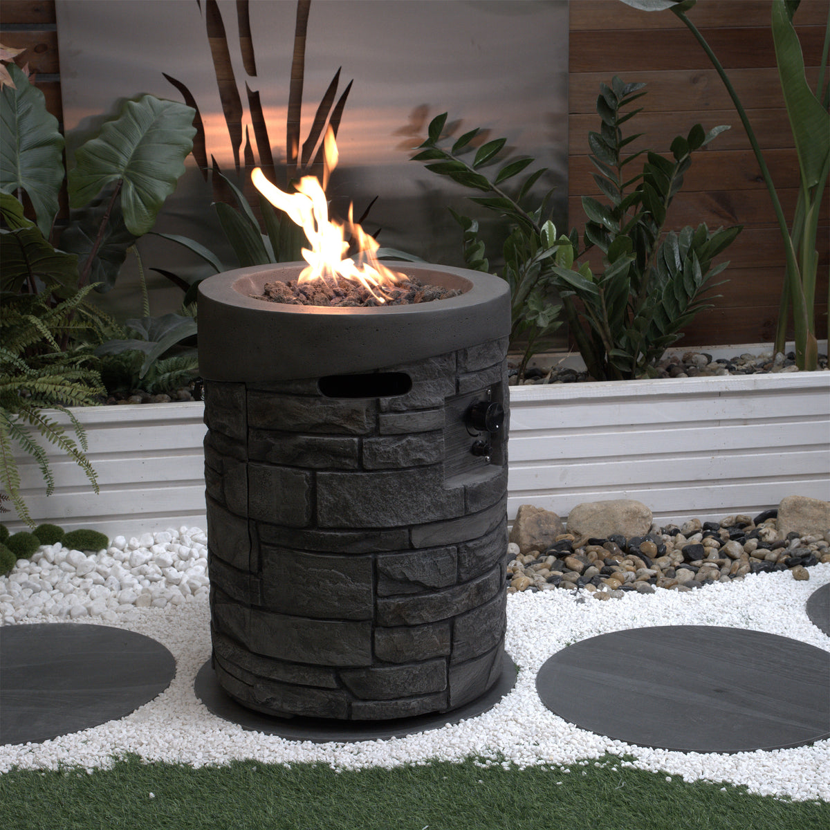 32000 BTU, CSA Certification Diameter 20 Inch Round Outdoor Gas Fire Pit,Contain 2.5kg Lava Stone And Rainproof Cover,Magnesium Oxide Cultured Stone Surface Finished,, More Suitable for Outdoor Garden W2734P194097-djyc