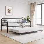 Twin Size Metal Daybed Frame with Trundle, Heavy Duty Steel Slat Support Sofa Bed Platform with Headboard, No Box Spring Needed, Black W840103518-djyc