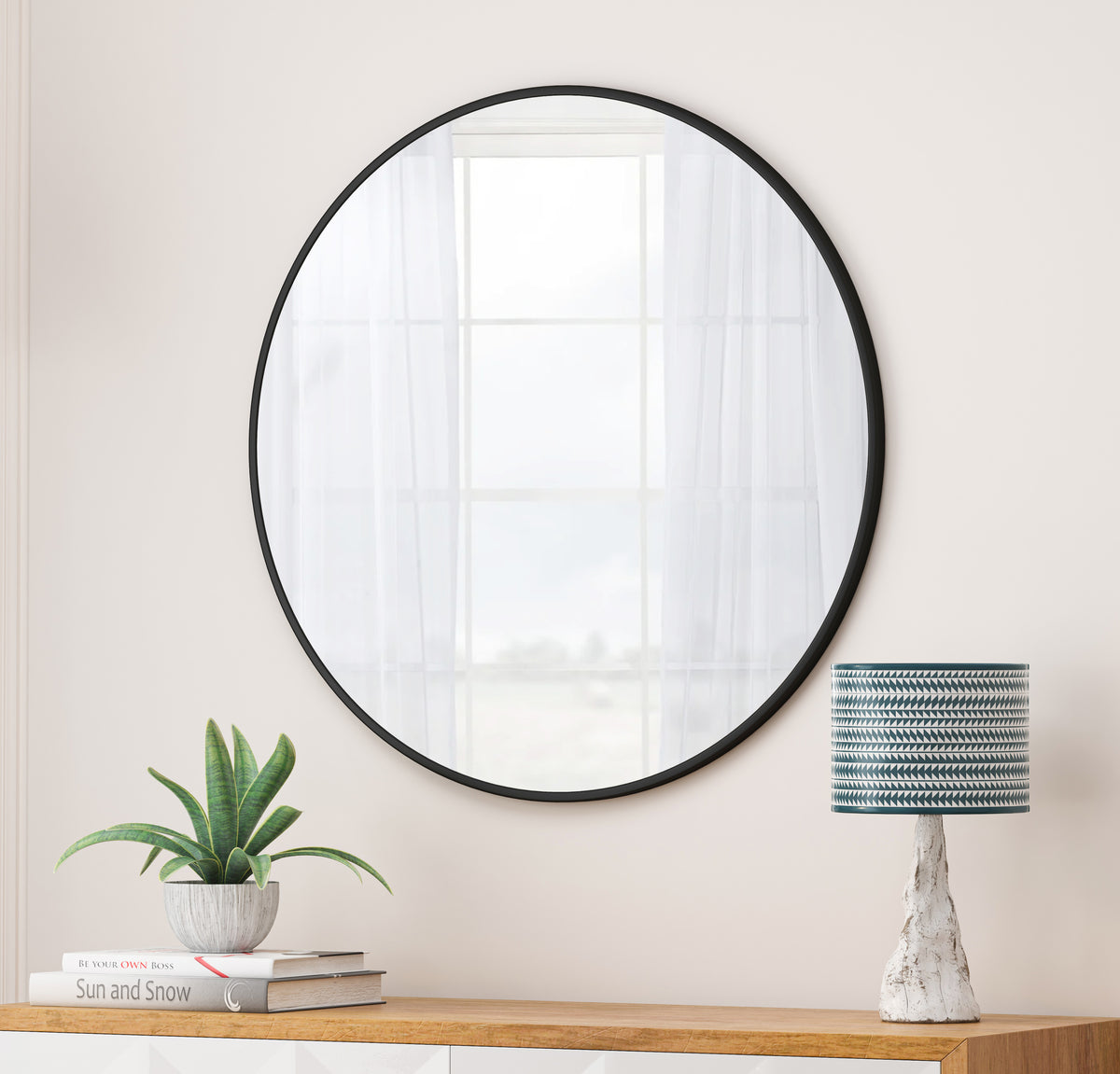 Wall Mirror 36 Inch Black Circular Mirror Metal Framed Mirror Round Vanity Mirror Dressing Mirror, for Bathroom, Living Room, Bedroom Wall Decor W1435127088-djyc