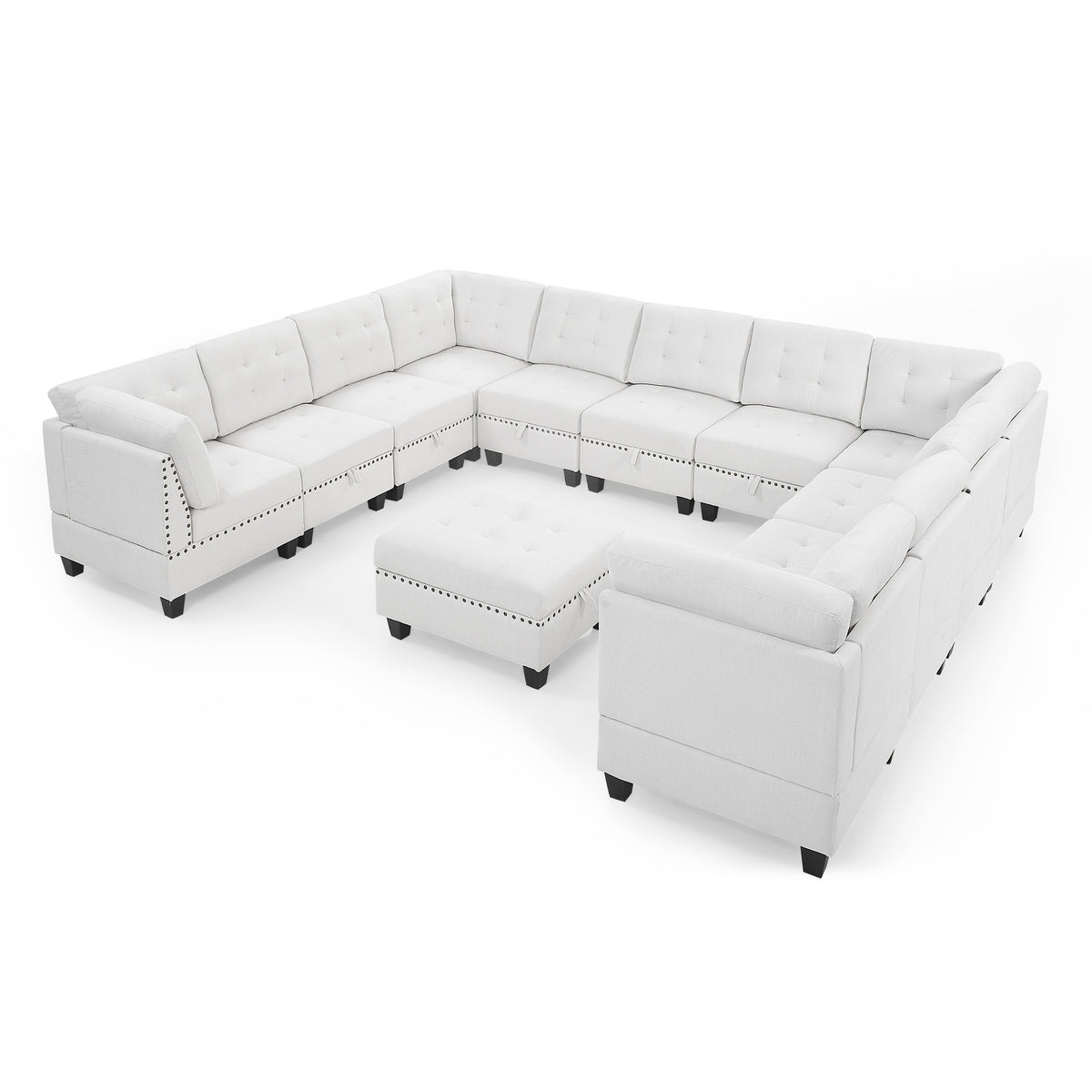 U shape Modular Sectional Sofa,DIY Combination,includes Seven Single Chair, Four Corner and One Ottoman,Ivory W487S00198-djyc