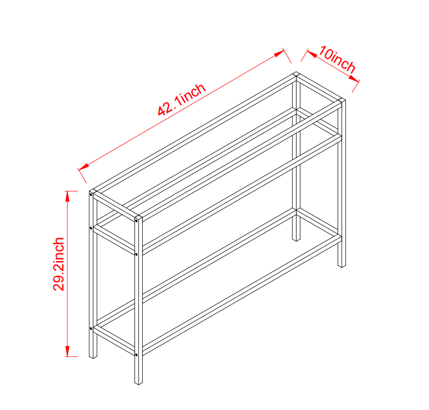 42.1 Inch Console Sofa Table, Modern Entryway Table,Tempered Glass Table, Metal Frame,3 Shelves,For Entrance, Living Room, Foyer,Hallway Bedroom W1669P163675-djyc