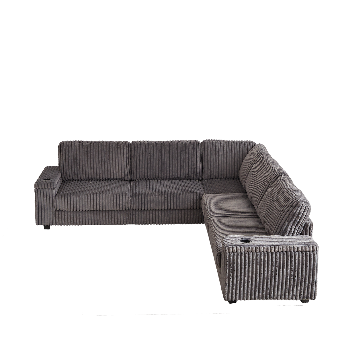 110-Inch Oversized Corduroy Corner Sofa,L Shaped Corner Couch with two storage spaces,USB port & Type-C port and Cup-holder , Deep Seat Comfy Upholstered Couches for Living Room(Not freely combinable) W834S00285-djyc