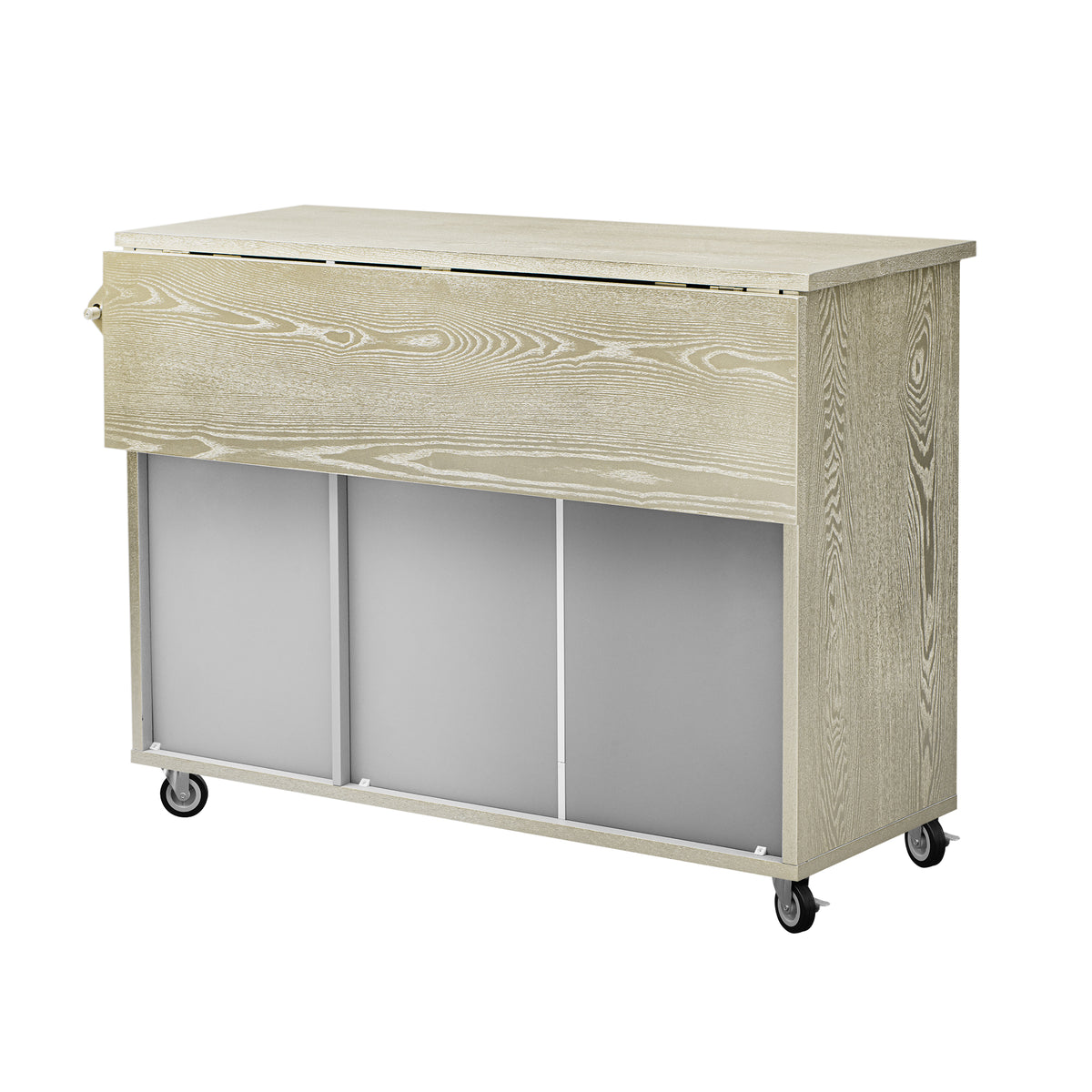 K&K 51.2"W Ash Veneer (Not Cheap Paper) Solid Wood Handwoven Kitchen Island with Drop Leaf, Coastal Kitchen Island on Wheels with Internal Storage Rack, Rolling Kitchen Cart, Champagne N707P207916X-djyc