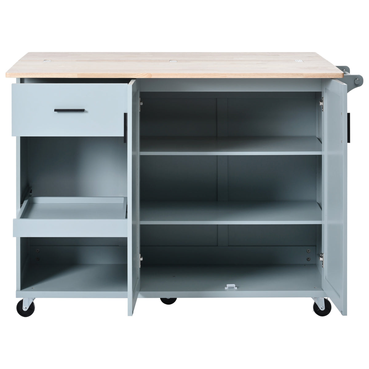 K&K Kitchen Island with Foldable Counter Top, Kitchen Storage Cart with Slide-Out Shelf, Towel Rack and Drawer, Rolling Kitchen Cart on Wheels, for Kitchen, Living Room, Dining Room, Grey Blue N707P173036G-djyc