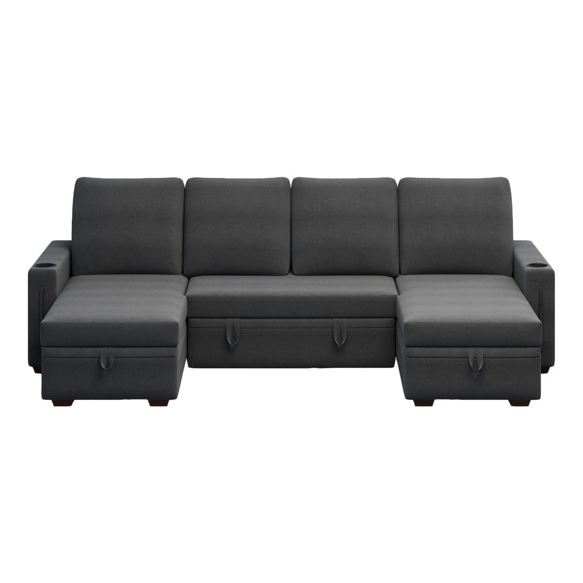 Sectional Sofa with Storage, 96" U Shaped Sectional Couches for Living Room, Comfy Convertible Sectional Sofa- Dark Grey W1669S00008-djyc