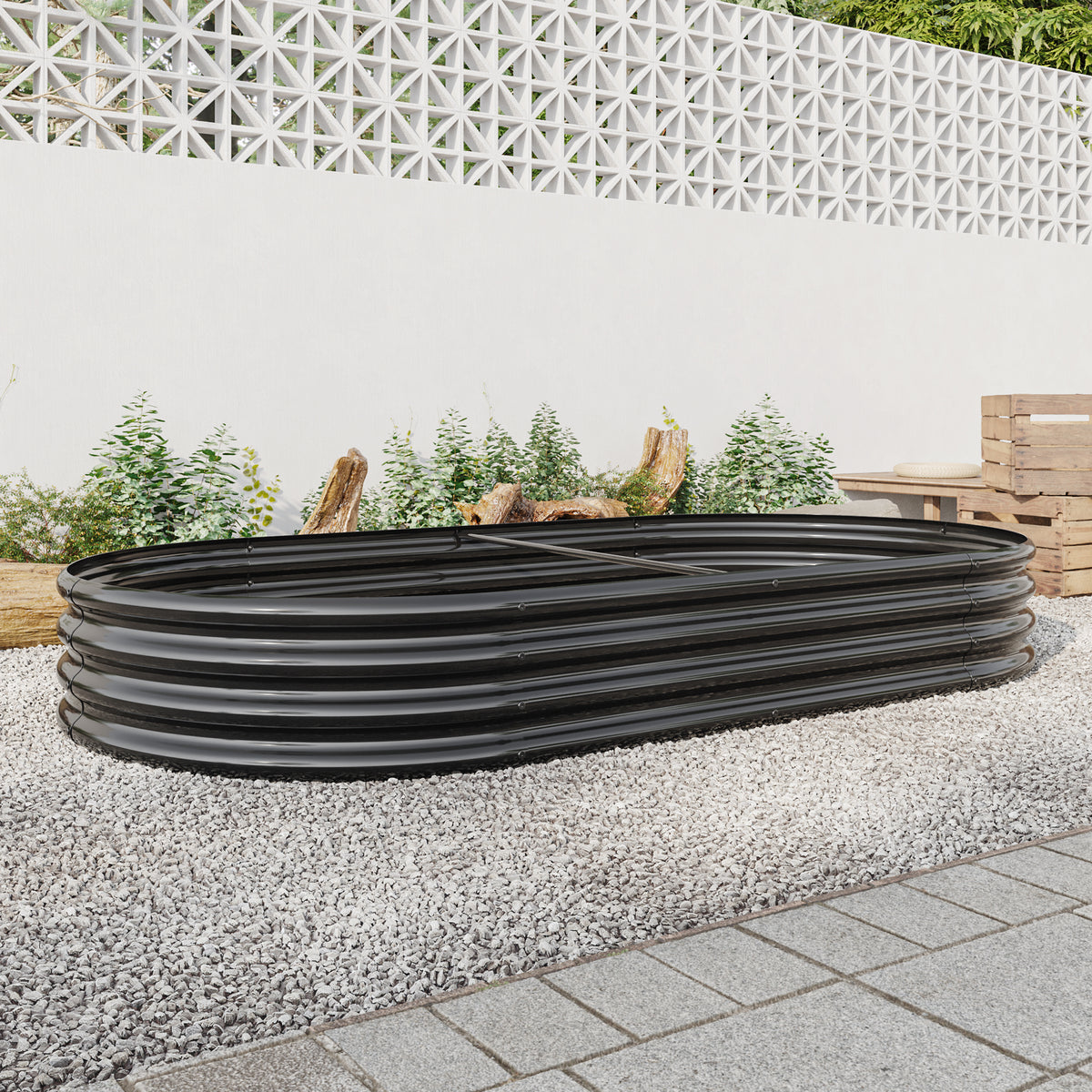 Raised Garden Bed Outdoor, Oval Large Metal Raised Planter Bed for for Plants, Vegetables, and Flowers - Black W840102509-djyc