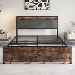 Queen Size Bed Frame, Storage Headboard with Charging Station and 2 Drawers, Solid and Stable, Noise Free, No Box Spring Needed, Easy Assembly, Vintage Brown and Gray W840137808-djyc