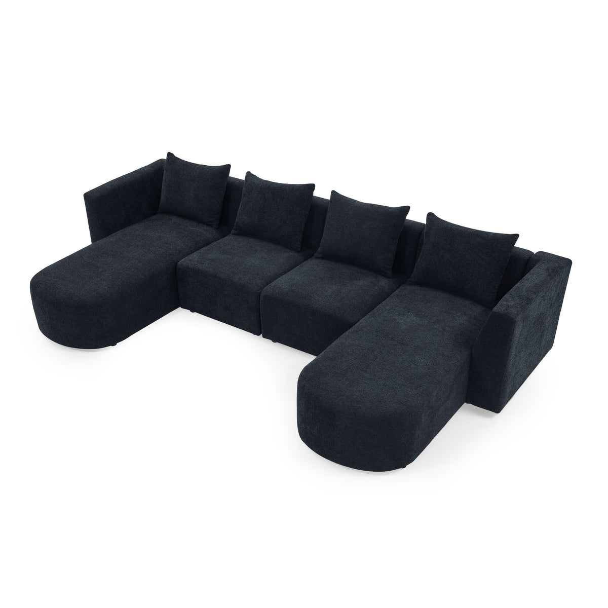 U Shape Sectional Sofa including Two Single Seats and Two Chaises, Modular Sofa, DIY Combination, Loop Yarn Fabric, Black W487S00158-djyc