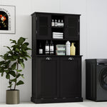 Two-Compartment Tilt-Out Dirty Laundry Basket Tall Bathroom Cabinet with 2 Adjustable Shelves-Black W1120S00002-djyc