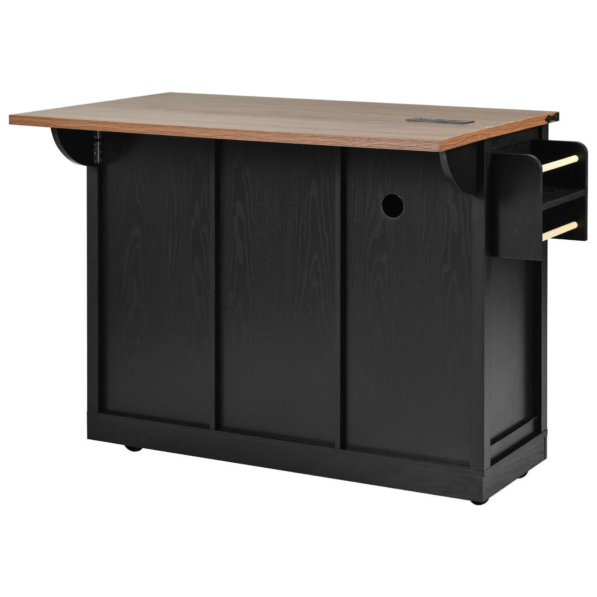 K&K 53.7" Farmhouse Kitchen Island with Power Outlet, 2 Sliding Barn Door Kitchen Storage Island with Drop Leaf, Spice Rack Rolling Kitchen Cart on Wheels, for Home, Kitchen and Dining Room, Black N707P170347B-djyc