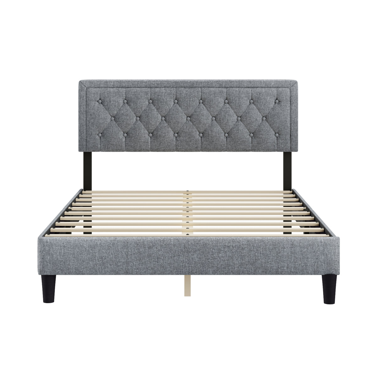 Queen size Panel Bed Frame with Adjustable Button-Tufted Headboard for Bedroom/Linen Upholstered/Wood Slat Support/Easy Assembly,Light Grey W1793140496-djyc