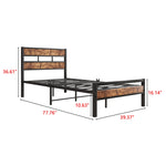 Twin Size Platform Bed Frame with Rustic Vintage Wood Headboard, Strong Metal Slats Support, No Box Spring Needed W840P144081-djyc