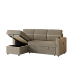 85 Inches Corduroy Sofa Bed, 3 Seater Sleeper Sofa with Storage Chaise, Square Handrail With Two Cup-holder And USB Charge Port, Pull Out Couch for Living Room W834S00271-djyc