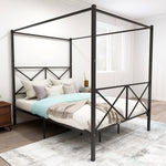 Metal Canopy Bed Frame, Platform Bed Frame Queen with X Shaped Frame Queen Black W84034643-djyc