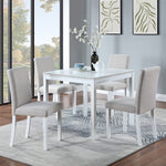 5 Piece Wooden Dining Table Set, Kitchen Table Set with a Square Table and 4 Upholstered Chairs, Wooden Dining Room Table with Crystal Decoration and Chairs Set for Kitchen, Dining Room, White W1998S00043-djyc