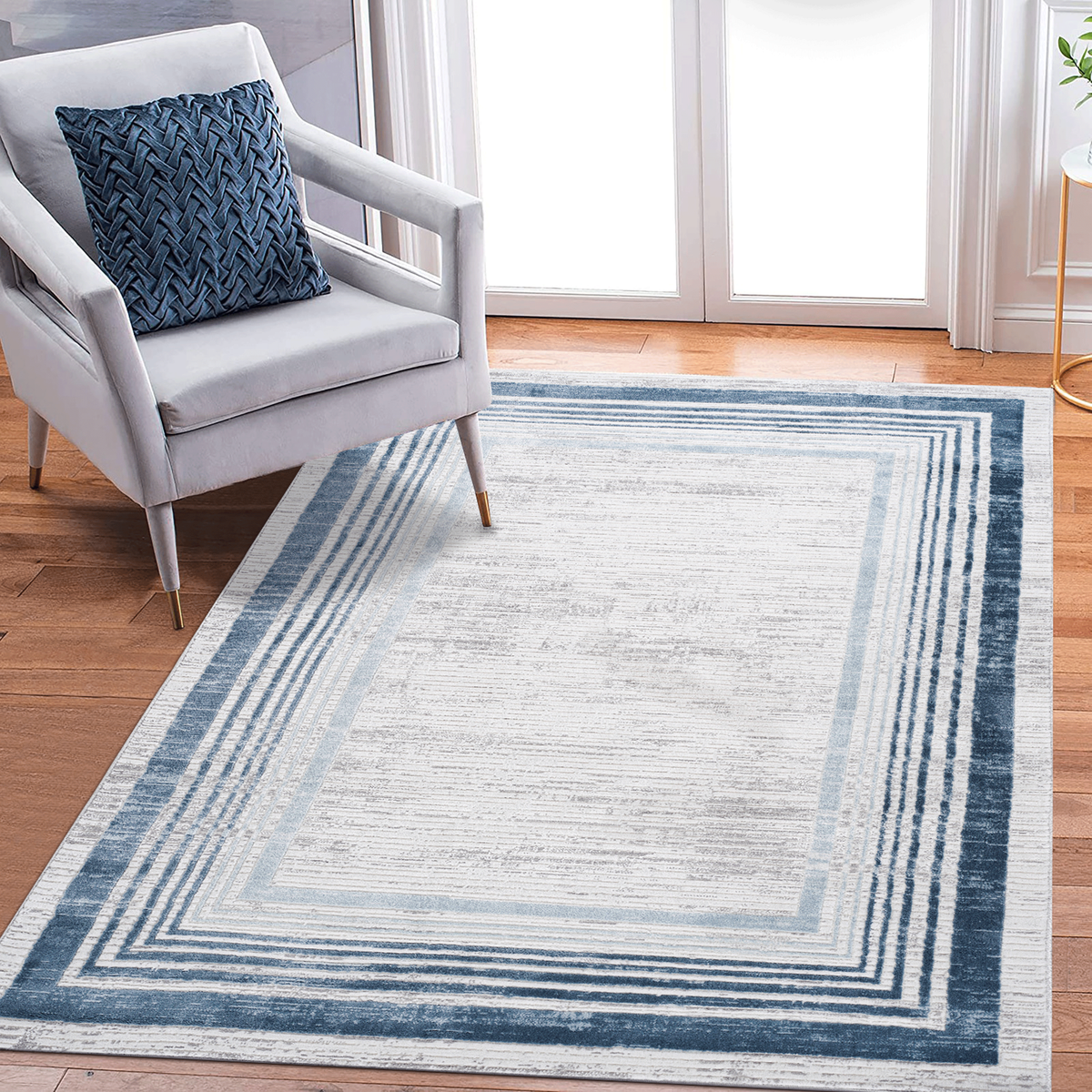 MARFI Collection 8X10 Blue / Ivory / Bordered Area Rug-B189P183530