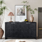 Accent Cabinet Farmhouse Style 4 Door Wooden Cabinet Sideboard Buffet Server Cabinet Storage Cabinet, for Living Room, Entryway, Hallway, Office, Kitchen and Dining Room, Distressed Black W1435P151583-djyc